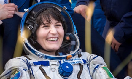 Cristoforetti pictured minutes after she and two fellow astronauts returned from the ISS, landing in a remote area of Kazakhstan.