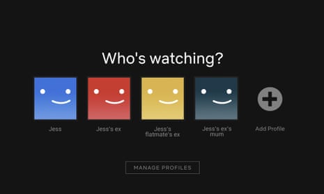 A mockup of a Netflix profiles screen