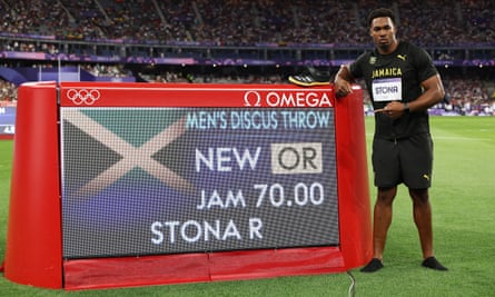 Rojé Stona won discus gold for Jamaica with an Olympic record