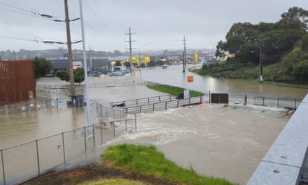 An area flooded during heavy rainfall is seen in Auckland, New Zealand