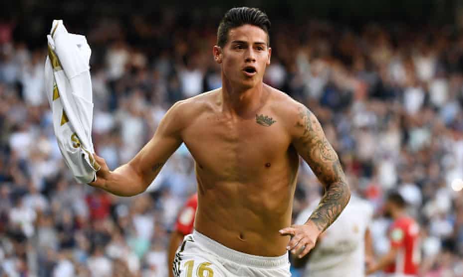 ‘You want me to swap this shirt for which one, sorry?’ … James Rodríguez could be on the move again soon.