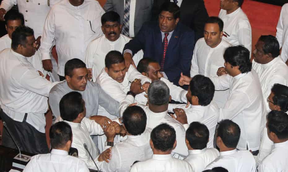 A clash between rival members of the Sri Lankan parliament, in Colombo.