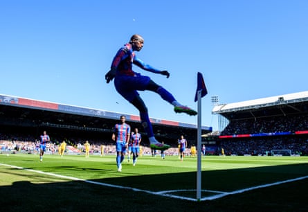 Jean-Philippe Mateta of Crystal Palace celebrates scoring in the third minute against rivals Brighton at Selhurst Park