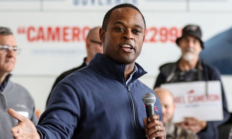 Kentucky Attorney General and Republican gubernatorial candidate Daniel Cameron campaigning at the weekend. He hopes to stop popular Democratic governor Andy Beshear from winning re-election.