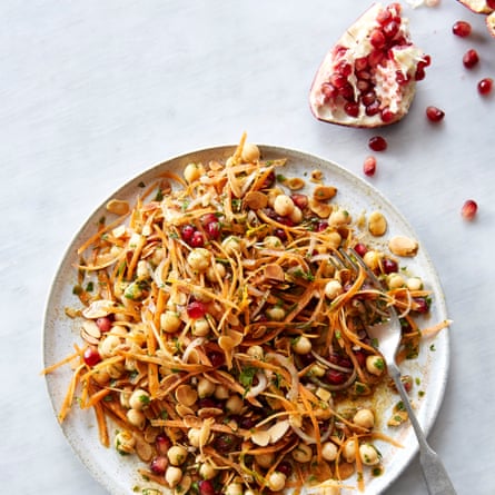Carrot, pomegranate and chickpea salad with a spiced citrus dressing, from “Solo” by Signe Johansen