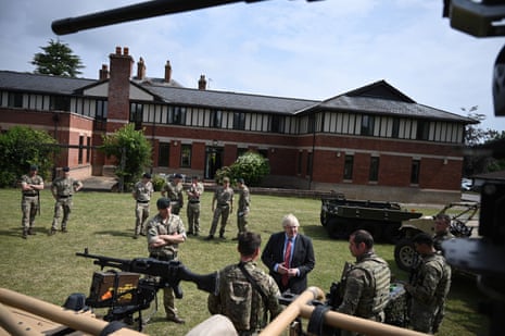 Boris Johnson meeting soldiers from the new Ranger Regiment on a visit to Aldershot Garrison in Hampshire today.