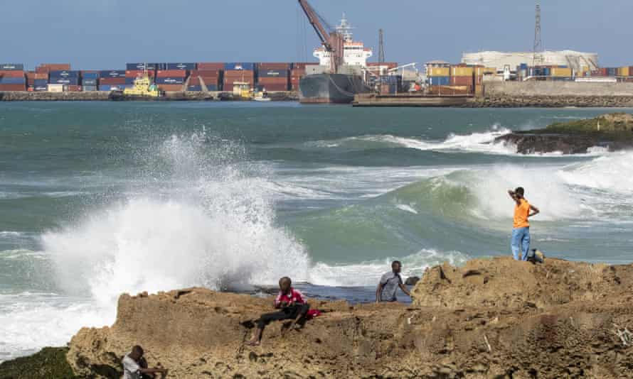 Somalian teenagers fishing near Mogadishu, Somalia on August 05, 2020.