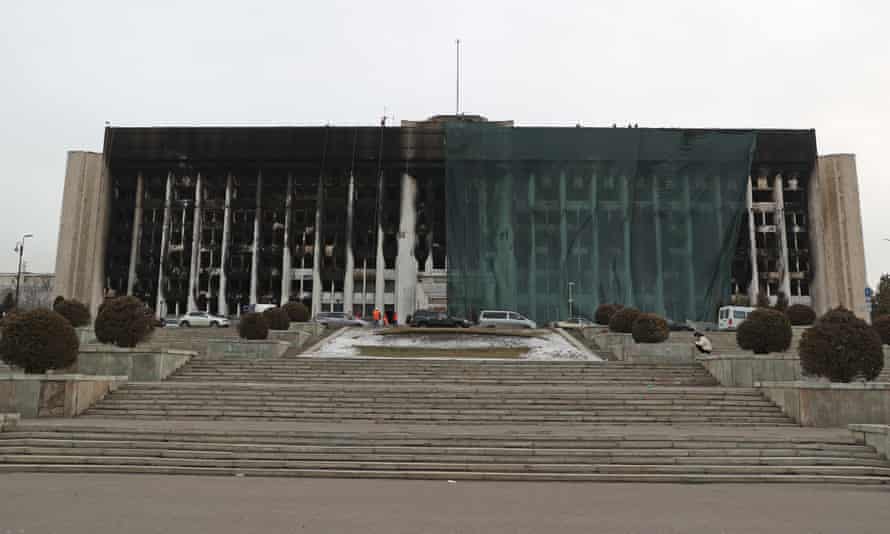 The mayor’s office in Almaty was damaged in the protests.