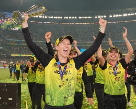Meg Lanning celebrates winning the Women’s T20 World Cup at the MCG in 2020