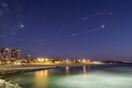 Israel’s Iron Dome anti-missile system intercept rockets launched from the Gaza Strip towards Israel