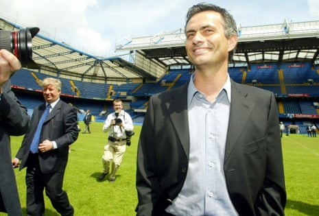 Tom Jenkins chases José Mourinho at Stamford Bridge with his camera after the Portuguese was unveiled as Chelsea’s new manager on 2 June 2004