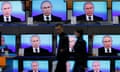 Russian president Vladimir Putin talks to the media after a live broadcast. Experts are warning that Russia’s imports of western good are being sustained by willing third countries