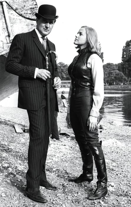 Honor Blackman and Patrick Macnee on the set of The Avengers.
