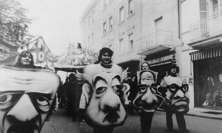 Performance during a demonstration against the nuclear power station in Caorso, Piacenza, Italy, 1987.
