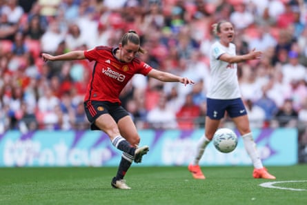 Ella Toone scoring for Manchester United against Tottenham in the 2024 FA Cup final at Wembley.