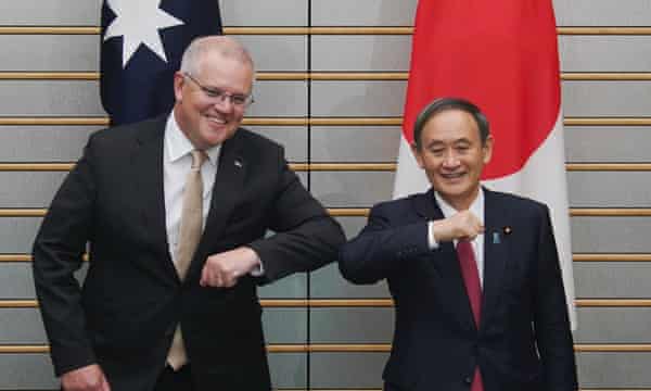 Australian prime minister Scott Morrison with Japanese prime minister Yoshihide Suga in Tokyo