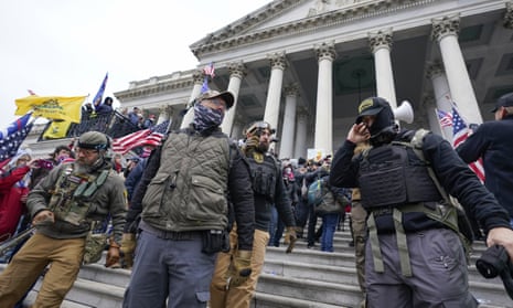Members of the Oath Keepers on the East Front of the U.S. Capitol on Jan. 6, 2021.