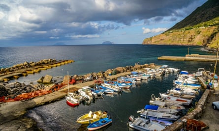 Malfa harbour, Salina, with its view of the other Aeolian islands.