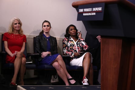 The White House staffer Kellyanne Conway and former aides Hope Hicks and Omarosa Manigault Newman at a press briefing last year.