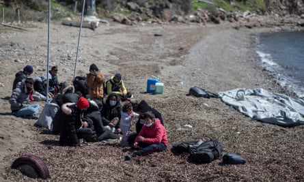 A group of migrants in Ayvalık, Turkey, after allegedly being pushed back by a Greek patrol.