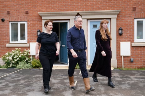 Labour leader Sir Keir Starmer with deputy leader Angela Rayner (right) and Labour candidate for East Midlands mayor Claire Ward (left) during a visit to a housing development in the Nightingale Quarter of Derby.