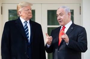 Donald Trump and Benjamin Netanyahu speak to the press at the White House.