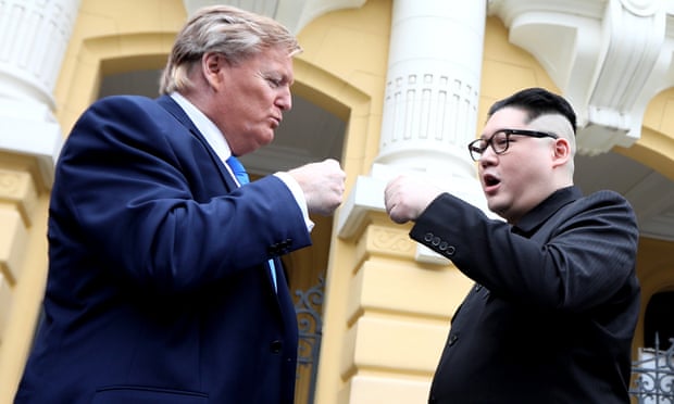 Donald Trump and Kim Jong-un impersonators in Hanoi on Friday where the second summit between Trump and Kim will take place on 27 and 28 February.