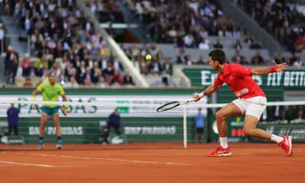 Novak Djokovic and Rafael Nadal in action at the French Open