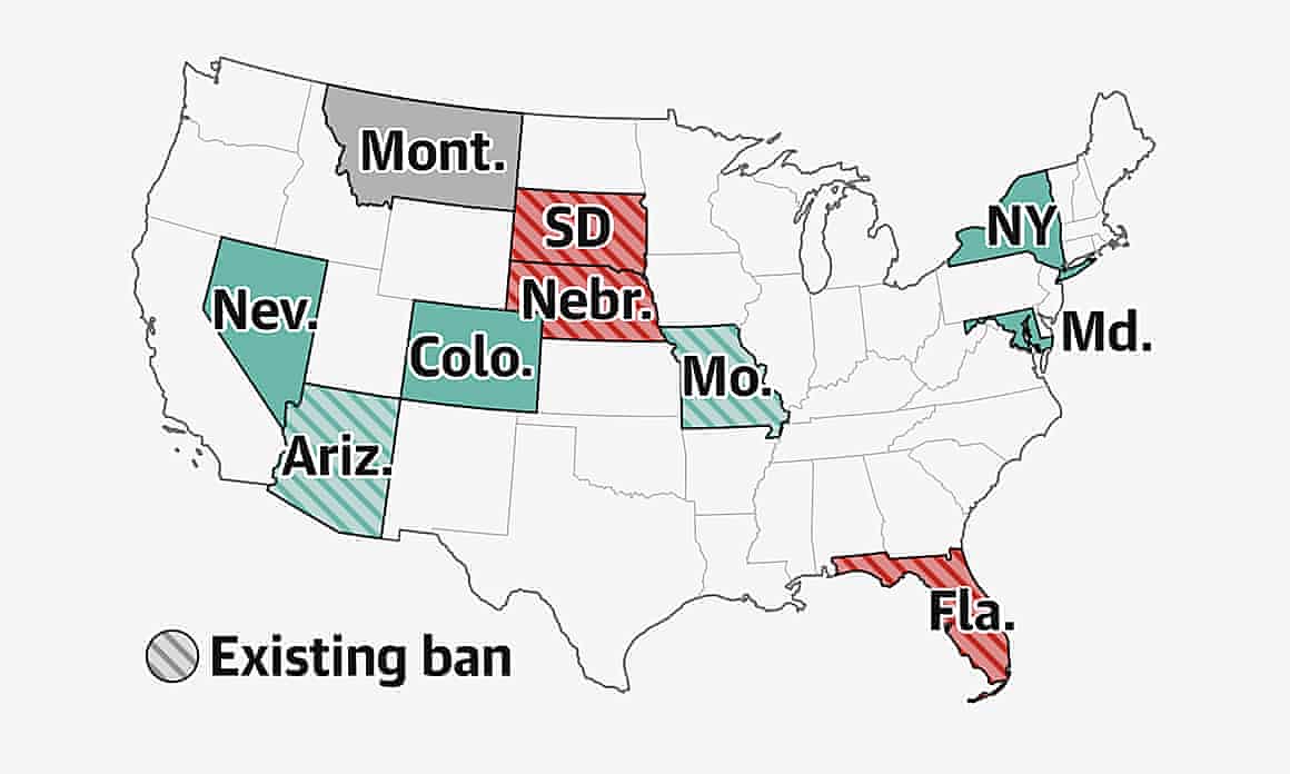 Map of US states that held abortion ballots.