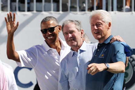 Three of Trump’s predecessors: Barack Obama, George W Bush, and Bill Clinton, pictured in 2017.