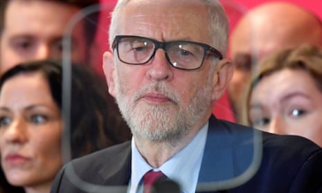 Britain’s opposition Labour Party leader Jeremy Corbyn is seen through an autocue during a speech.