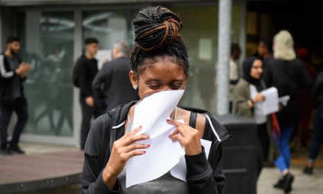 A student after receiving her A-level results at City and Islington College in London.