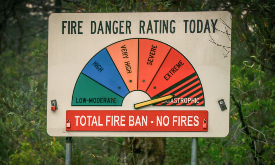 A sign indicates the highest fire alert level in Sydney, Australia in December 2019.