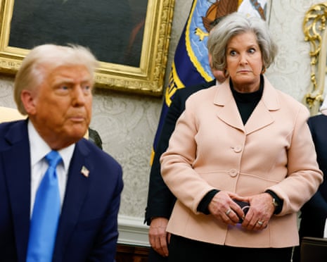 President Donald Trump and chief of staff Susie Wiles in the oval office in February.