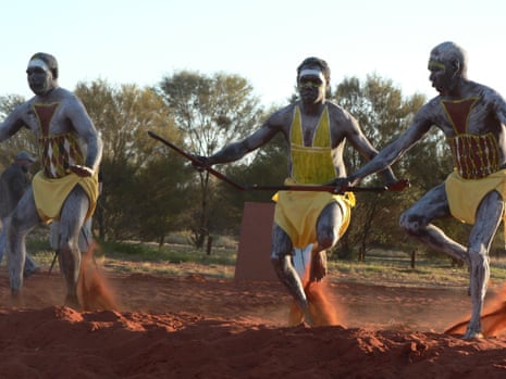 Gumatj dancers perform at the opening ceremony of the national convention on constitutional recognition in Mutitjulu, near Uluru, on Tuesday.