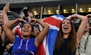 Farah’s wife Tania Nell and daughter Rihanna celebrate in Rio.