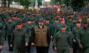 Nicolás Maduro with members of the National Bolivarian Armed Forces of Venezuela, in Caracas Wednesday. 3000.jpg?width=300&quality=85&auto=forma