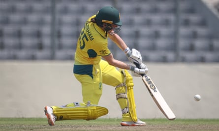 Georgia Wareham bats during game two of the Women’s T20 International series between Bangladesh and Australia in Dhaka