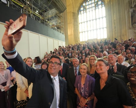 Andy Burnham takes a selfie with Labour colleagues in Westminster Hall after being sworn in as an MP on Monday.