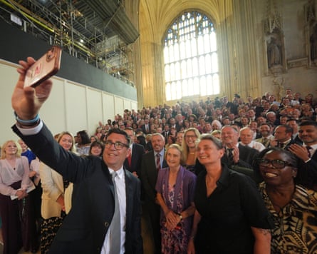 Andy Burnham takes a selfie with MPs in Westminster Hall