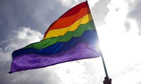 A reveller waves a rainbow flag during the Gay Pride parade