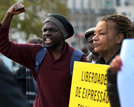 Supporters of the Angola book club activists demonstrate in Lisbon on Monday.