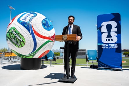 Zohran Mamdani, mayor of New York, during a World Cup announcement at Staten Island.