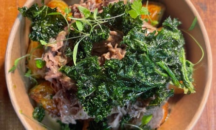 Slow cooked Scottish lamb shoulder, deep fried new potatoes tossed in beef dripping, crispy kale and mint oil.