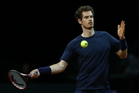 Andy Murray plays a forehand during a practice session ahead of the doubles in Ghent.