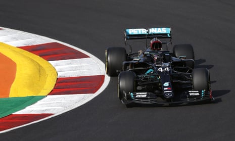 Mercedes’ Lewis Hamilton en route to pole at the Autódromo Internacional do Algarve in Portimão for the Portuguese F1 GP