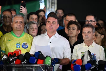 Flavio Bolsonaro speaks after the results of the general election were announced.