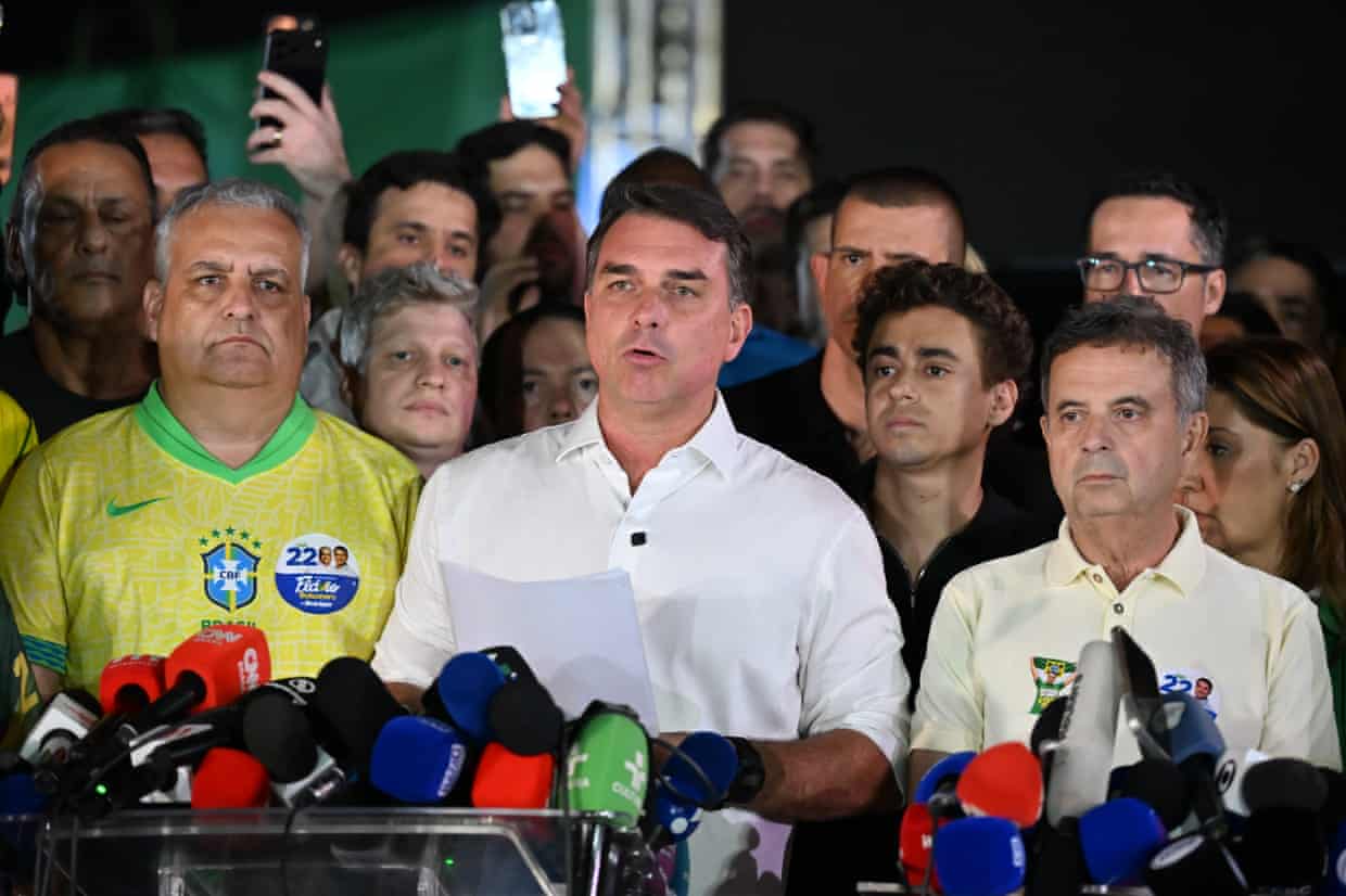 Flavio Bolsonaro speaks after the results of the general election were announced.