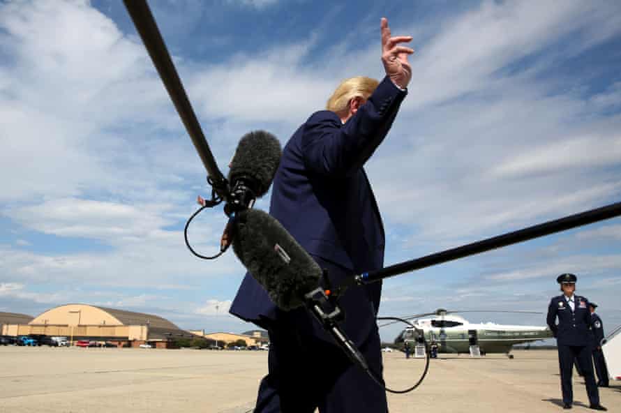 Trump boards Air Force one after speaking with reporters on Thursday.