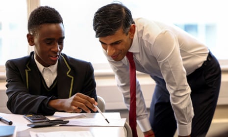 Rishi Sunak during a visit to Harris Academy at Battersea, south-west London, this morning.